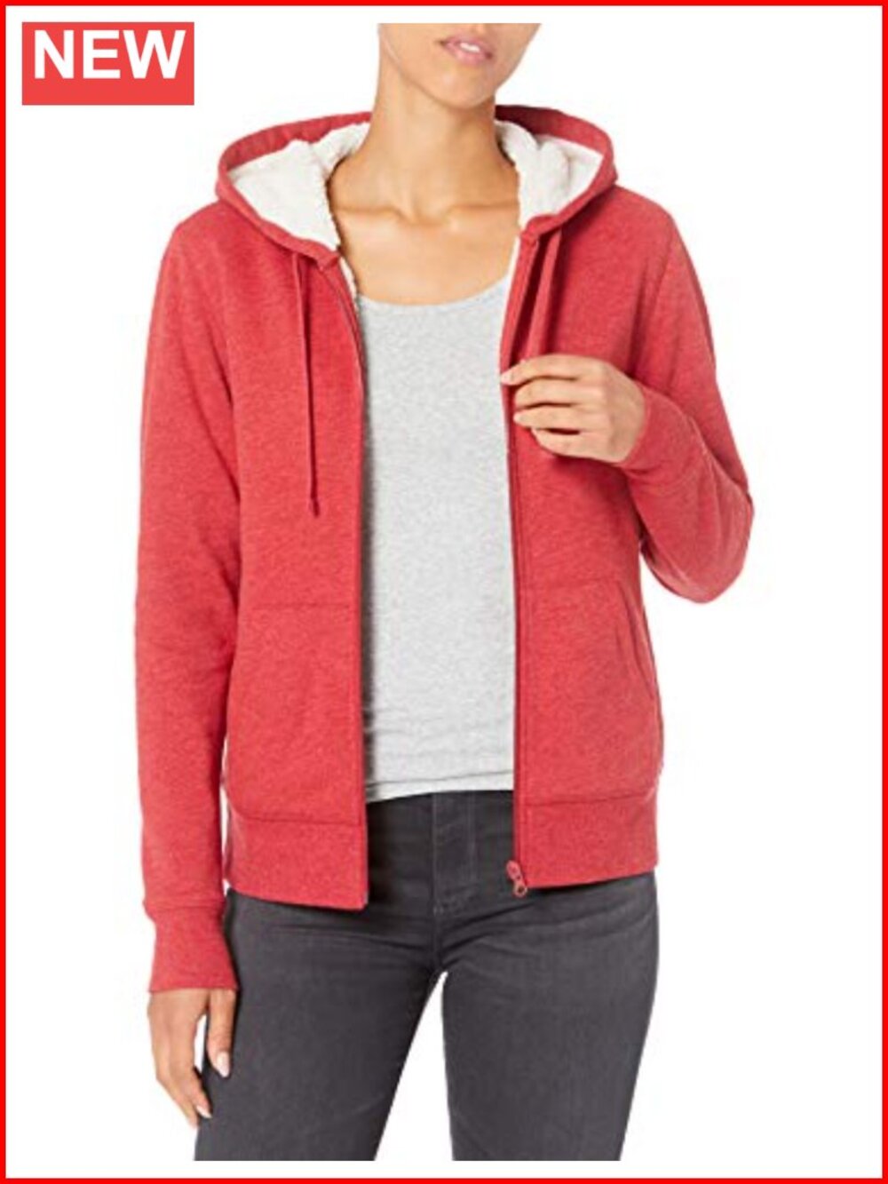 Sherpa Lined Fleece Full Zip Hooded Jacket Drawstring